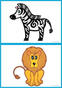 Карточки для малышей "Животные" - зебра и лев